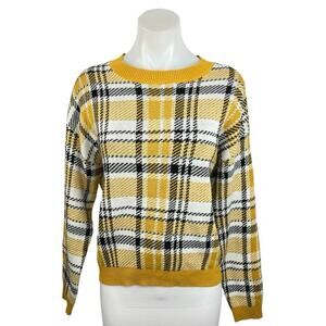 H&M Divided Multicolor Plaid Crew Neck Long Sleeve Pullover Casual Sweater Sz M